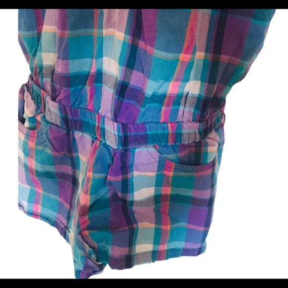 TOMMY HILFIGER Spaghetti Strap Plaid Short Romper With Pockets Purple Girl 6Y - Picture 6 of 10